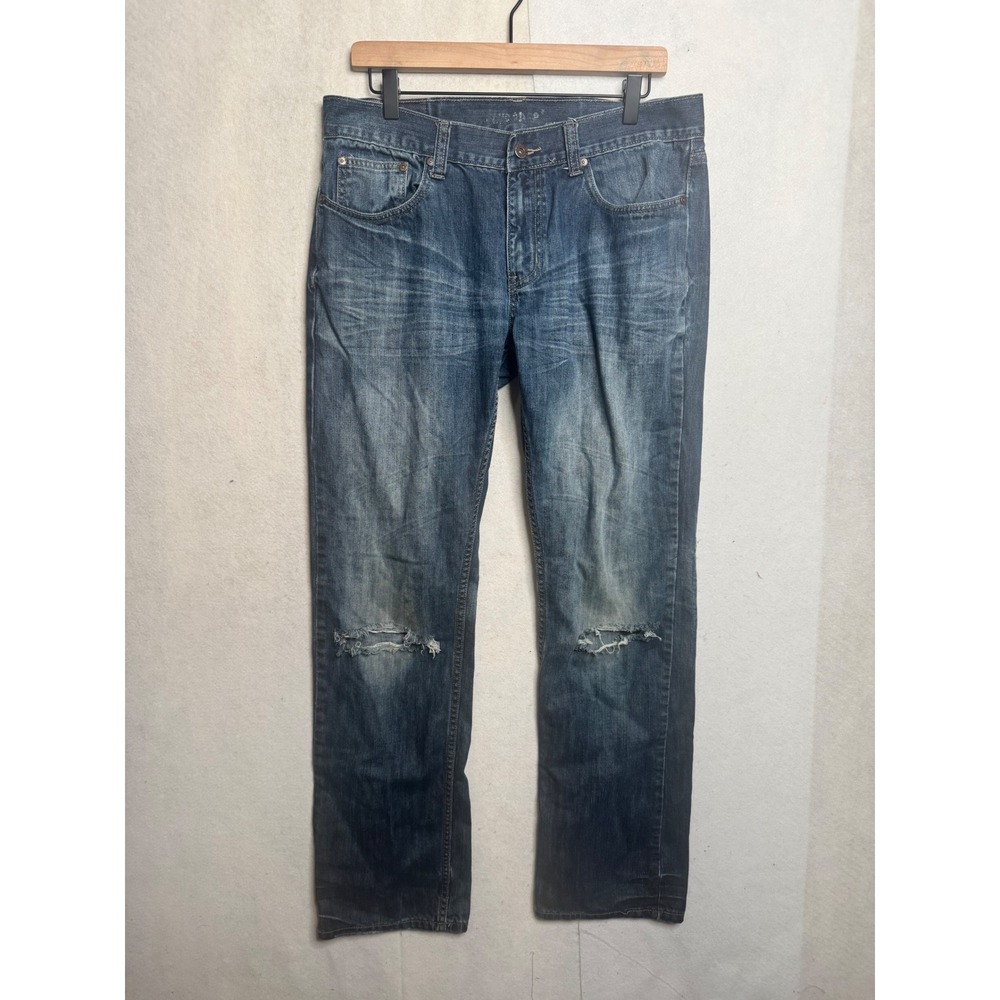 Flypaper Mens Straight Leg Distressed Ripped Blue Denim Jeans W32 L32‎ RN114936